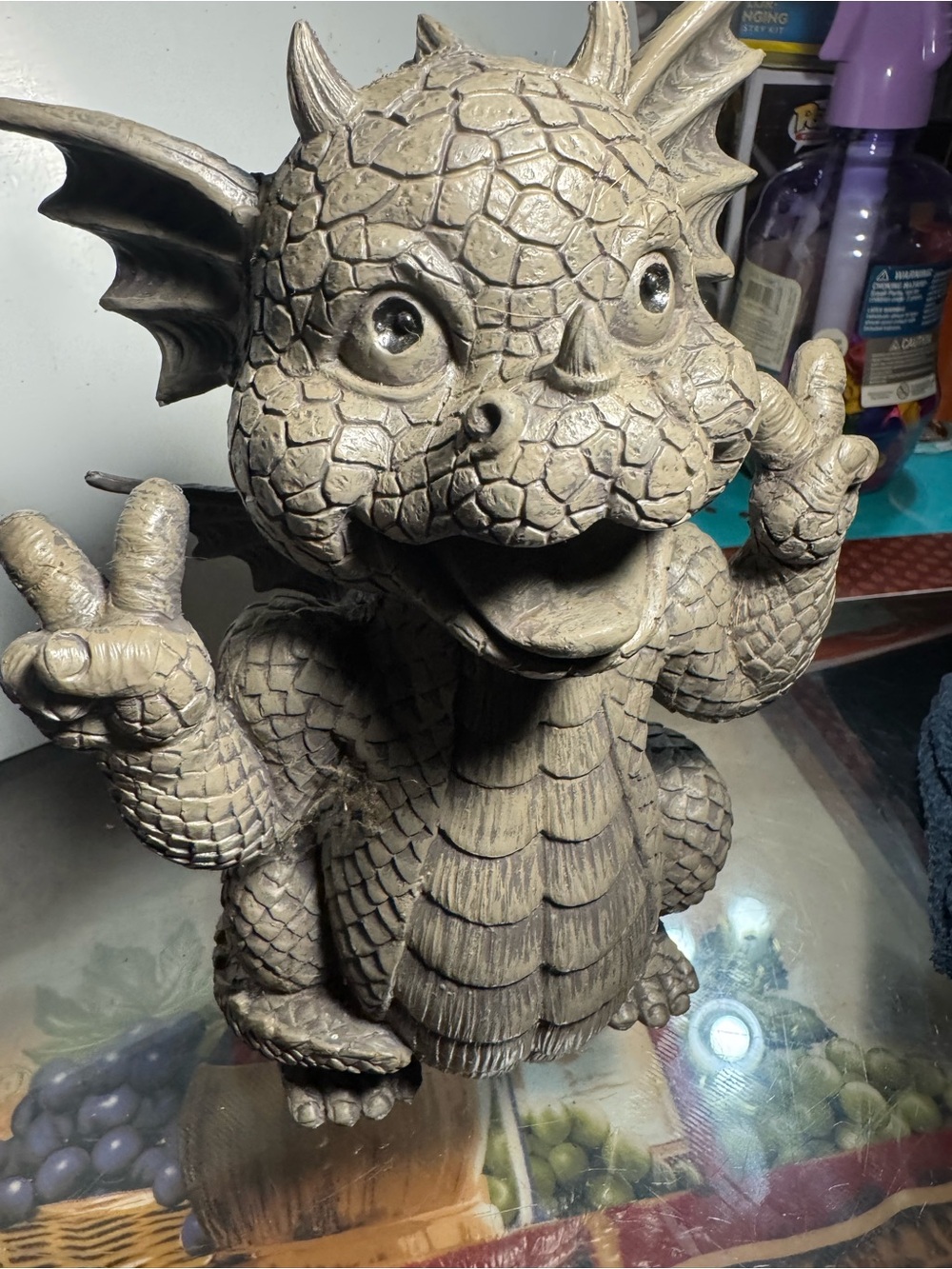 Decorative Reptile Dragon Statue - Beige Garden Figurine